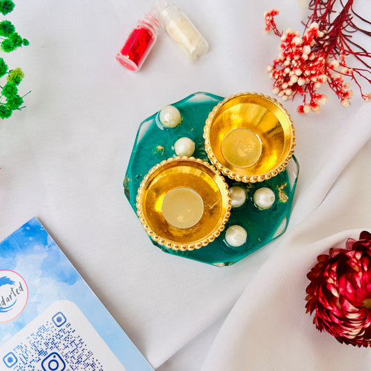 Elevate Your Festivities with Our Handcrafted Blue Resin Pooja Thali