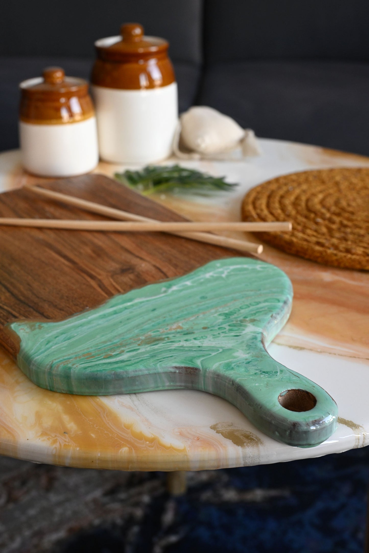 🌿Handcrafted Resin Chopping Board – Green Marble Edition