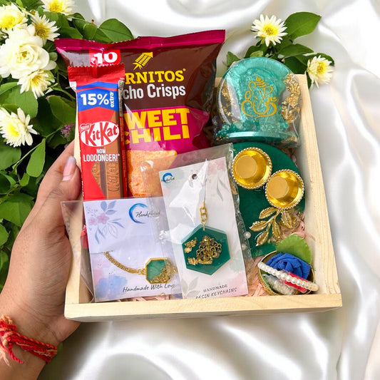 💚 Customized Resin Rakhi Hamper for Brother in Green – A Blessing of Prosperity, Love & Celebration