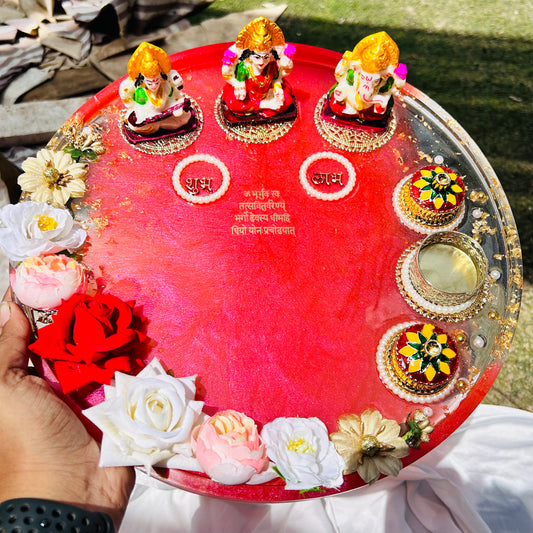 ❤️ Divine Resin Pooja Thali – Red & Gold Edition