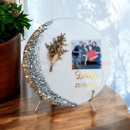 💖 Personalized "Daddy" Resin Photo Frame – Crescent Moon Silver & Gold Edition