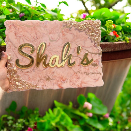 ❤ Custom Resin Name Plate – Blush Marble & Gold Radiance Edition ❤