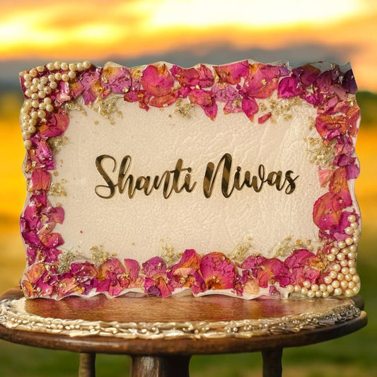 ❤ Custom Resin Name Plate – Floral & Pearl Elegance Edition ❤