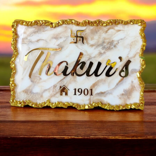❤ Custom Resin Name Plate – Marble & Gold Divine Edition ❤