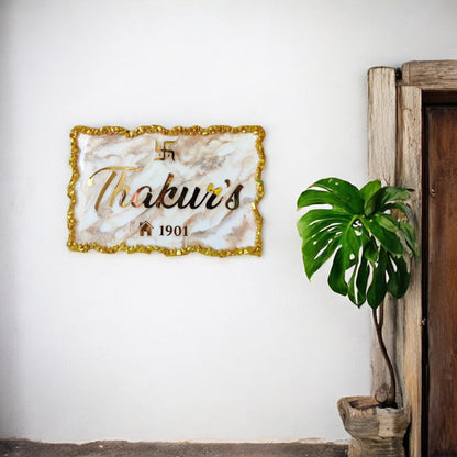 ❤ Custom Resin Name Plate – Marble & Gold Divine Edition ❤