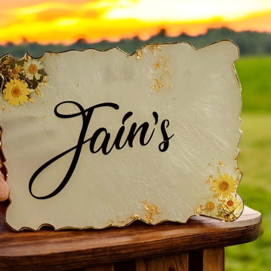 ❤ Custom Resin Name Plate – Sunny Floral & Gold Edition ❤