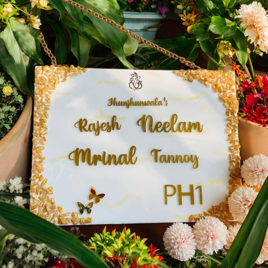 ❤ Custom Resin Name Plate – Gold & White Elegance Edition ❤