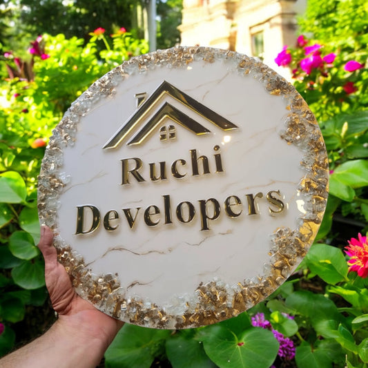 ❤ Custom Resin Name Plate – Luxurious Marble & Gold for Businesses/Homes ❤