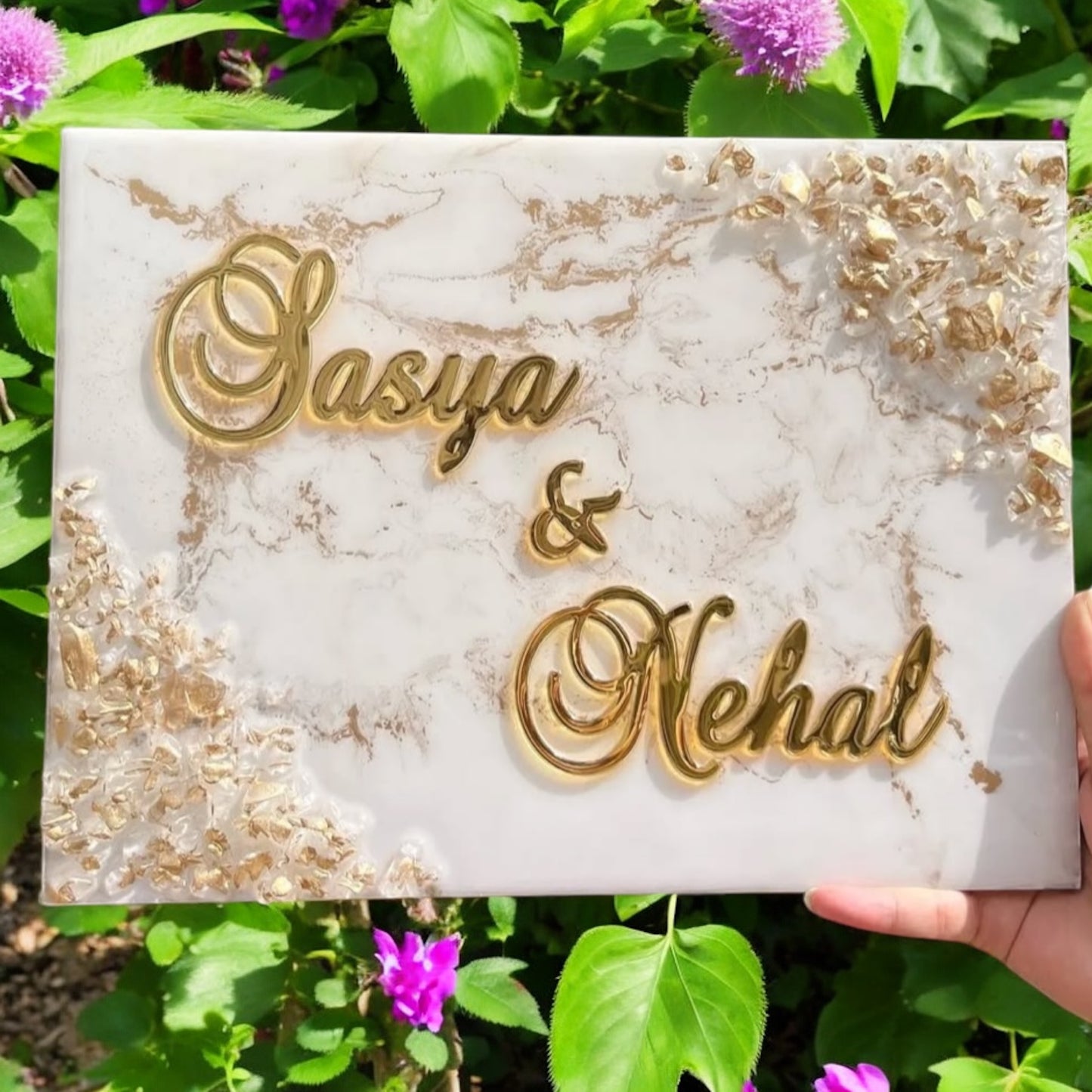❤️ Resin Home Door Name Plate – Opulent Marble & Gold for Your Sweet Home