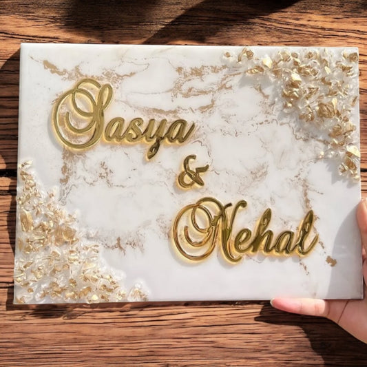 ❤️ Resin Home Door Name Plate – Opulent Marble & Gold for Your Sweet Home