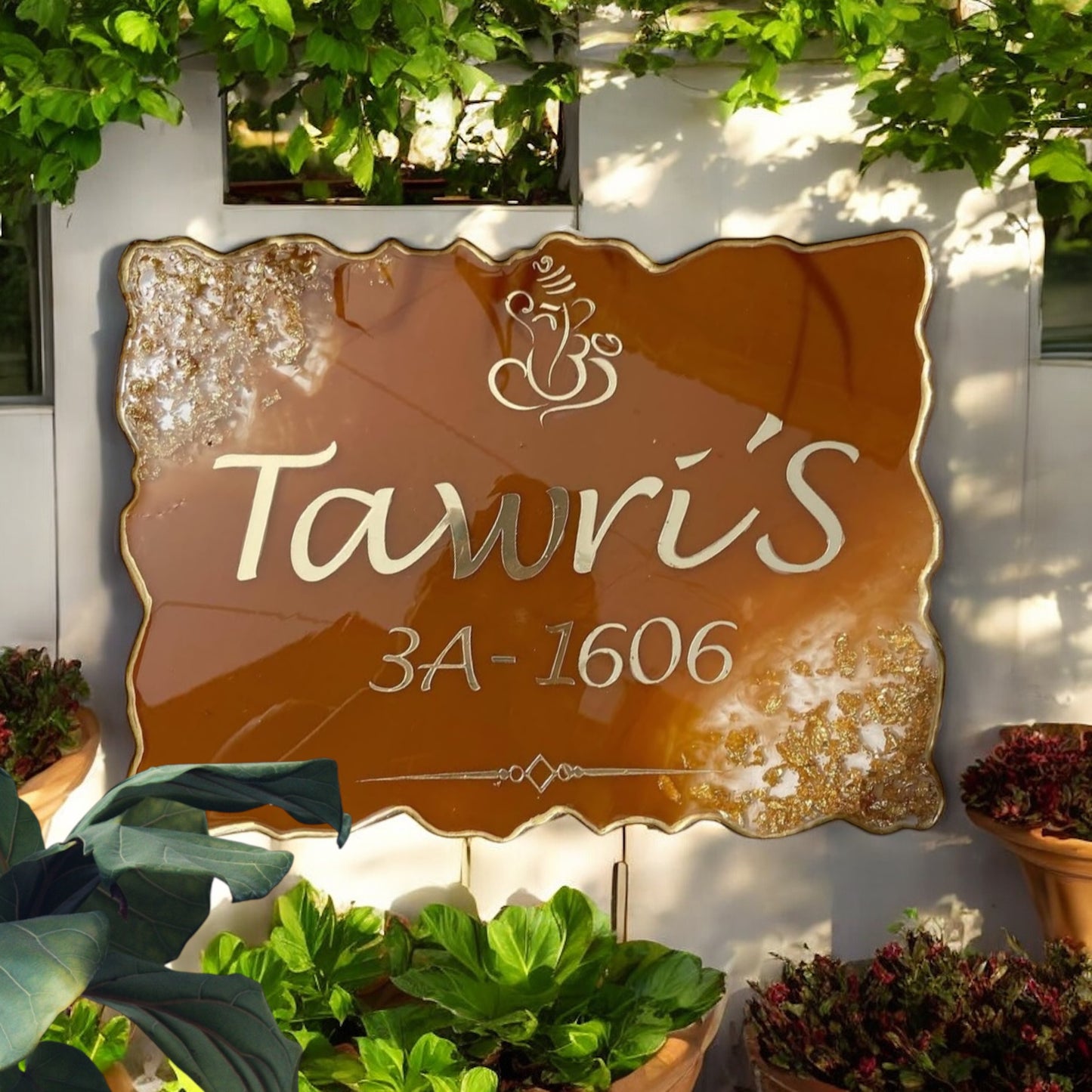 ❤️ Resin Home Door Name Plate – Earthy Charm & Divine Welcome for Your Sweet Home