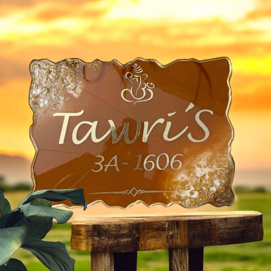 ❤️ Resin Home Door Name Plate – Earthy Charm & Divine Welcome for Your Sweet Home