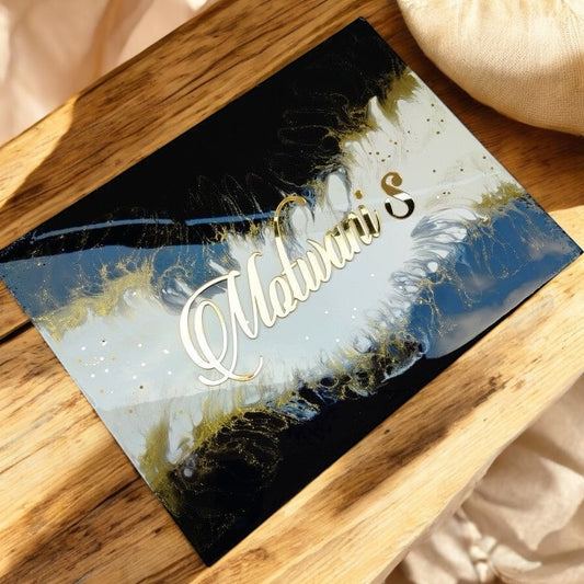 ❤️ Resin Name Plate – Abstract Elegance for Your Sweet Home