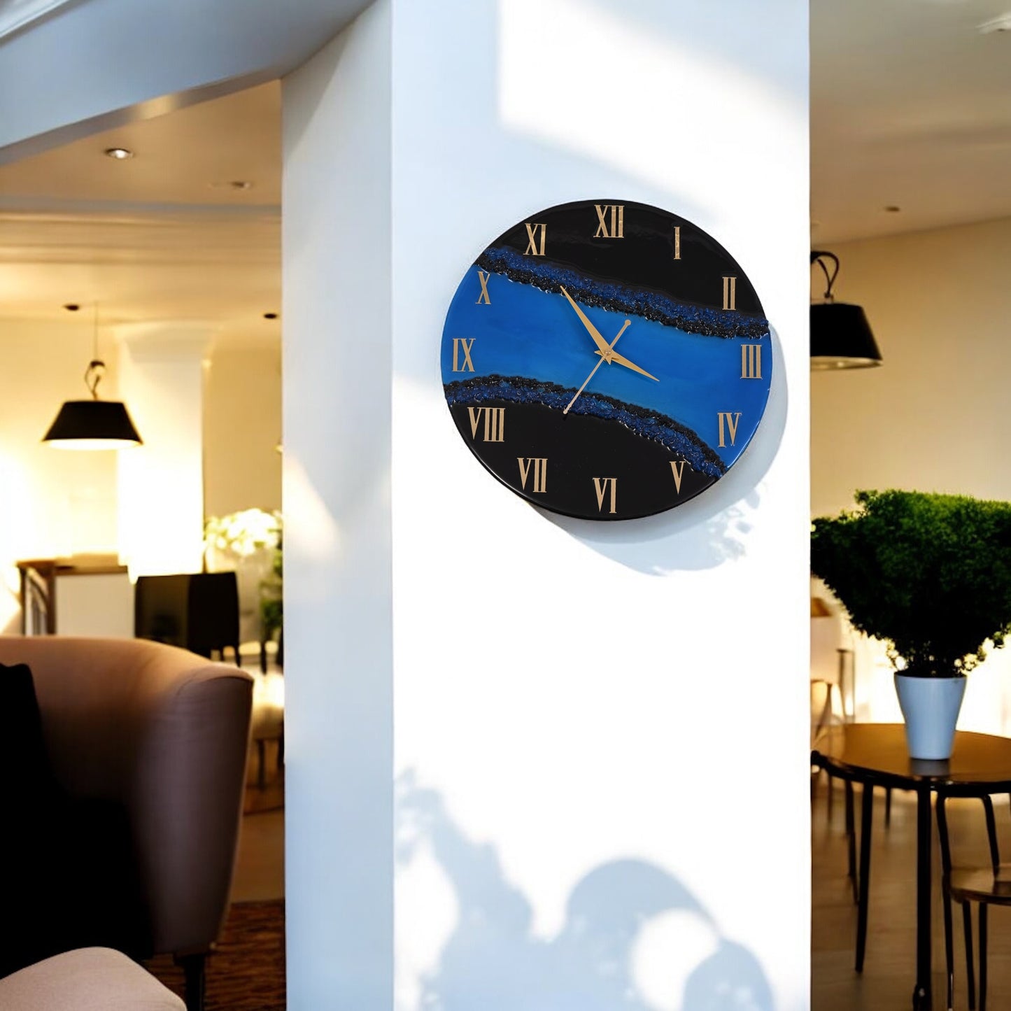Midnight Blue Resin Wall Clock – A Bold Statement of Luxury & Art