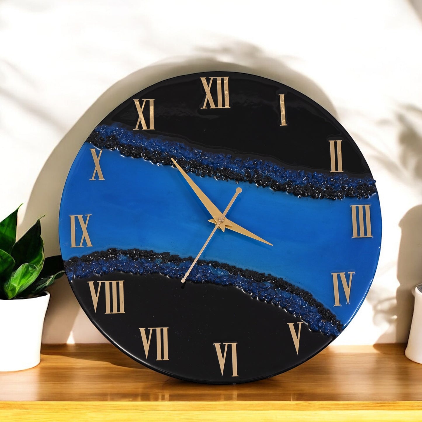 Midnight Blue Resin Wall Clock – A Bold Statement of Luxury & Art