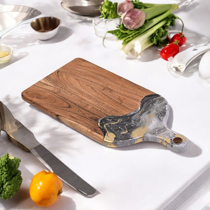 🖤Handcrafted Resin Chopping Board – Black & Gold Marble Edition