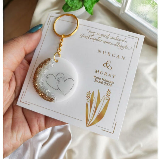 ⚪ Round Resin Keychain – White & Gold Estd. Edition