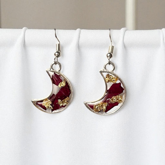 Lunar Bloom Earrings  | Real Rose Petals Preserved